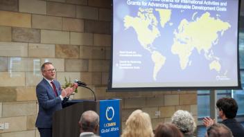 UC Davis Vice Provost Michael Lazzara shows a map featuring grant recipients